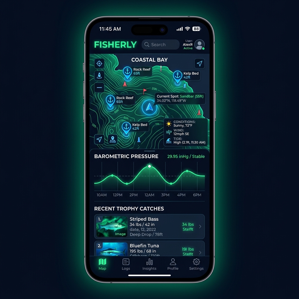 Fisherly Mobile App Smart Logbook and Catch Log UI Showcase